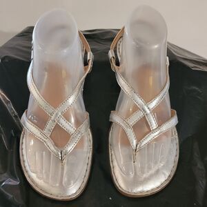 born leather Silver Thong moroccan sandals Stappy Wmns Sz 8